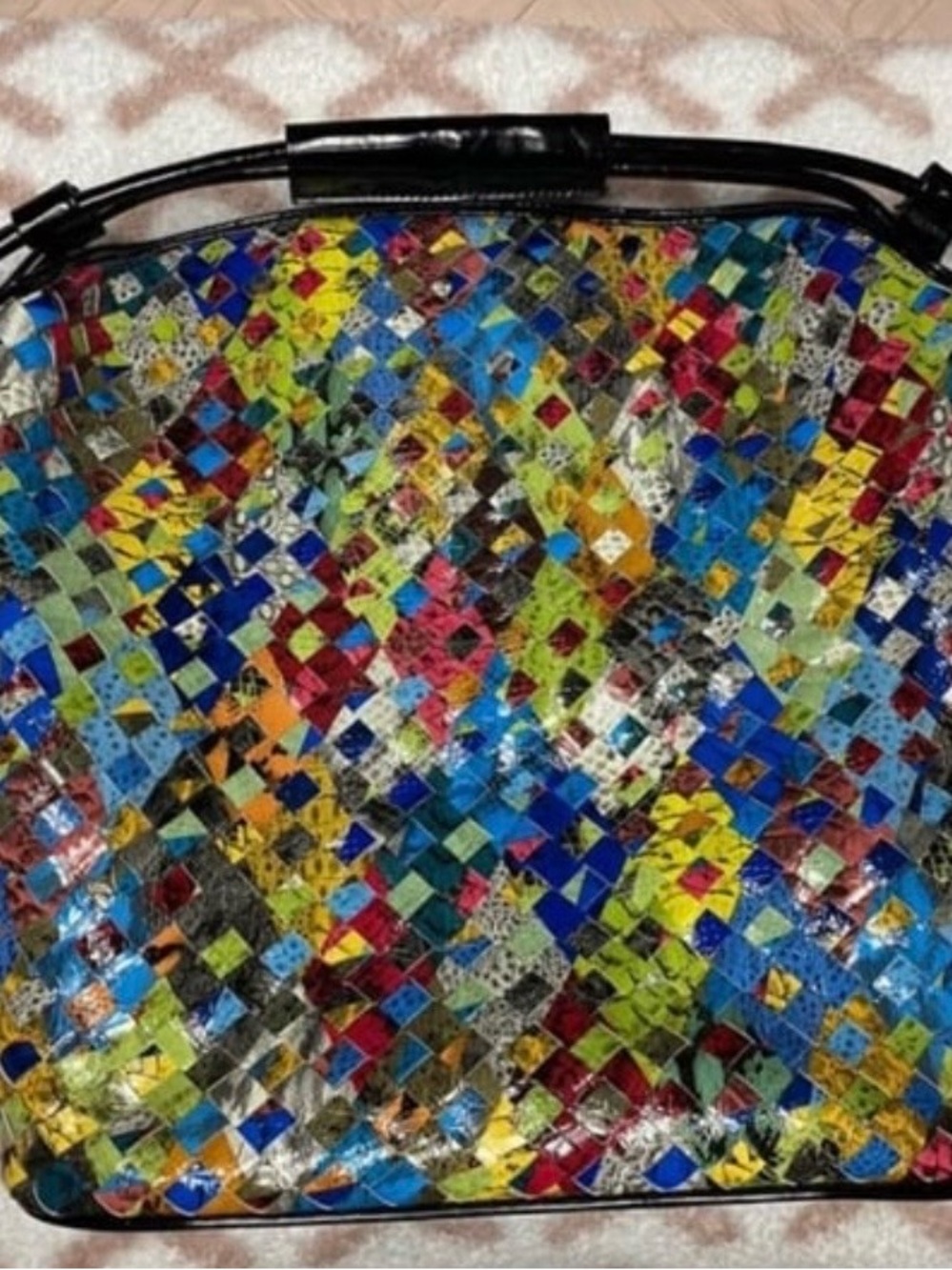 Multicolor Woven Shiny Leather Tote Bag - Unbranded